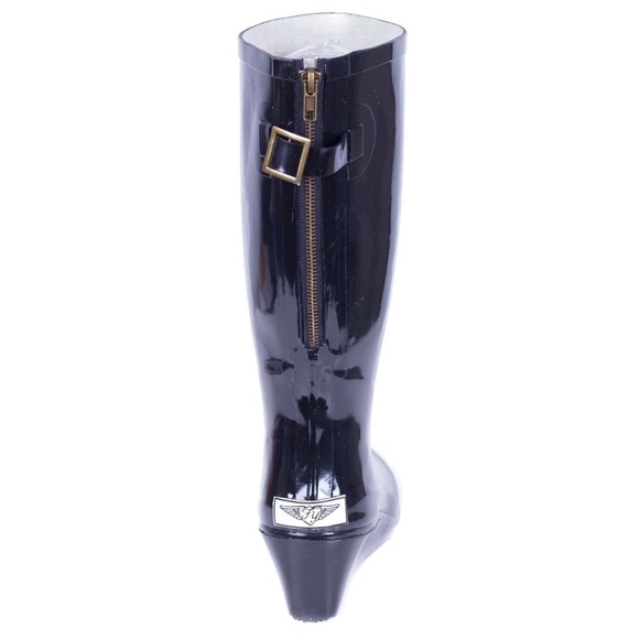 Womens Rubber Rain Boots, Wedge Rainboots, Black, NEW - Picture 2 of 4